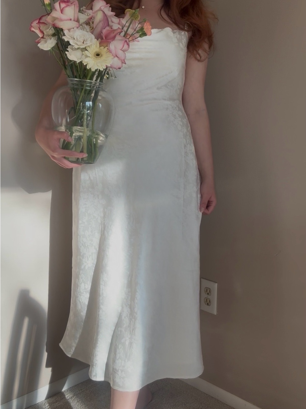 Altar'd State White Satin Midi Slip Dress